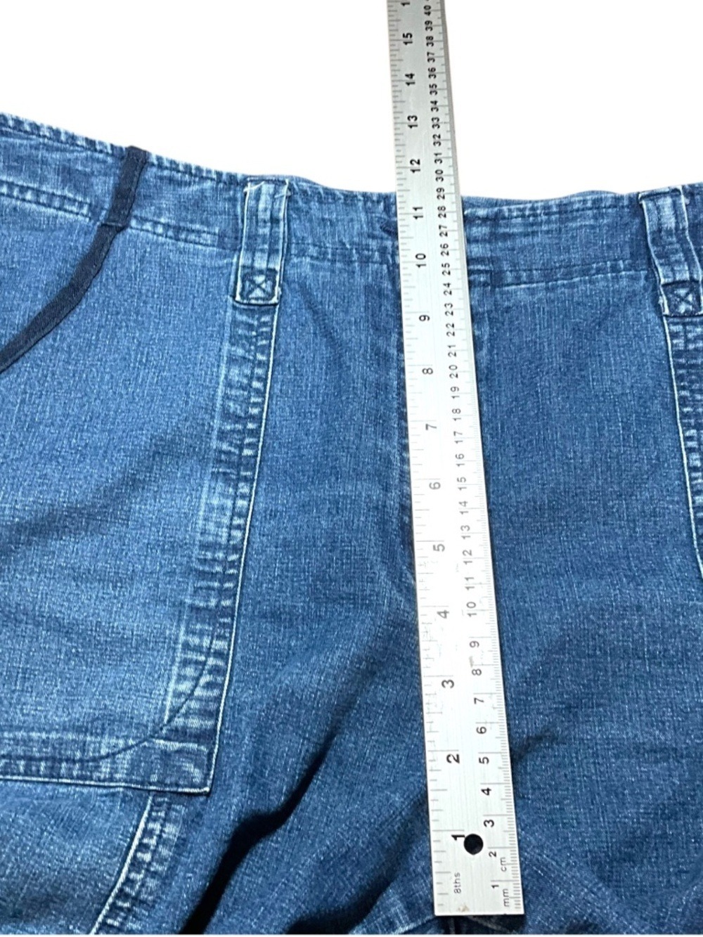 ALIA Cotton Blend Multi Pocket Capri Jeans w/ Contrast Navy Trim Detail Sz 14 - Picture 7 of 9